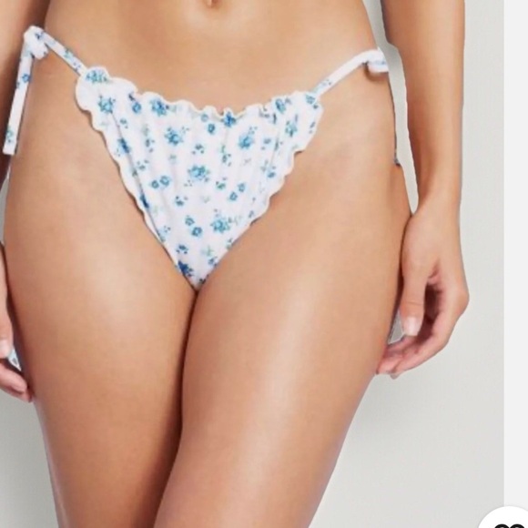 Wild Fable Floral Bikini Bottoms White Blue Print Size Large NWT - Picture 2 of 7